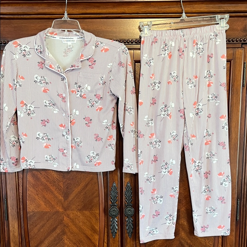Catherine Malandrino Purple/White Stripe Floral Kids Pajama Set